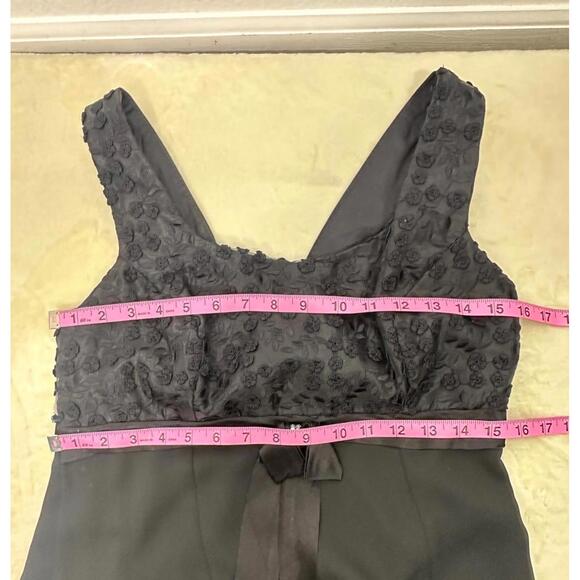 VTG 90s Victory Black Whimsigoth Gown L Textured Rosette Bodice Satin Bow Dress - Picture 6 of 6